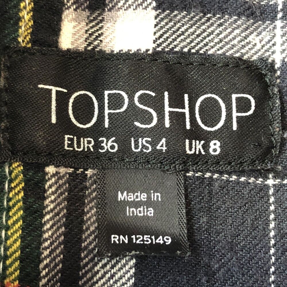 Topshop Shirt Women 4 Black Red Plaid 100% Cotton Button Up Shirt Long Sleeve - Picture 6 of 12